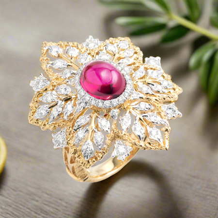 Pink Tourmaline Snowflake Diamond Ring