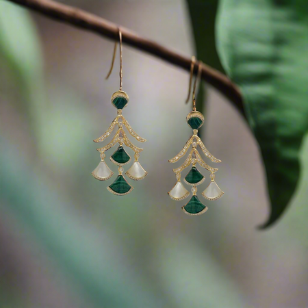 Ming Garden Mother of Pearl and Malachite Earring