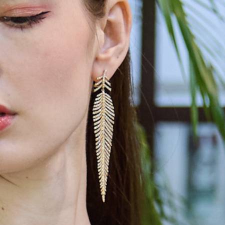 Feather Shoulder Duster Earrings In Gold