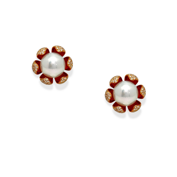 Pearl Blooming Flower Diamond Earring