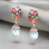 Mix Colour Stone With Pearl Earrings