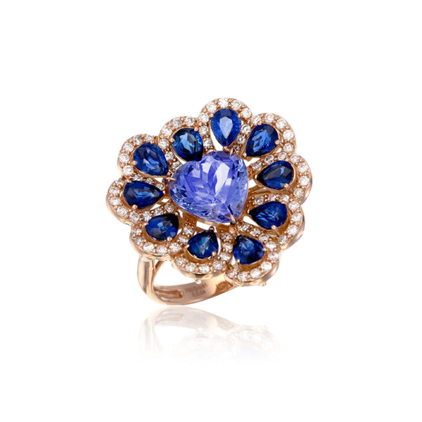 Blue Flower Heart Ring