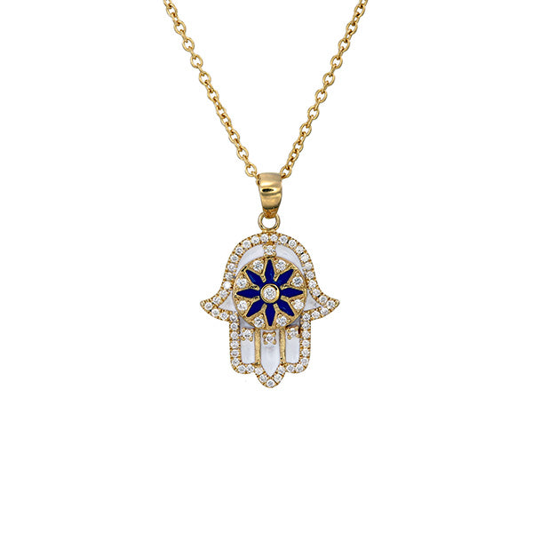 Navy Rumi Hamza Hand Necklace