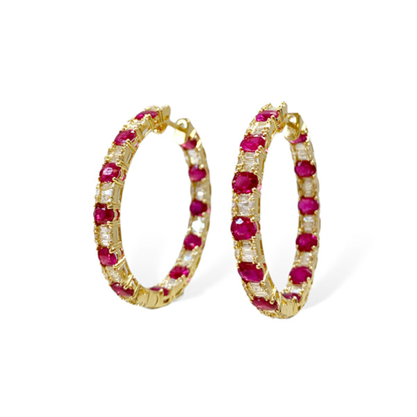 Ruby and Diamond Checkered Hoop