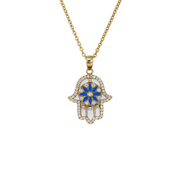 Turquoise Rumi Hamza Hand Necklace